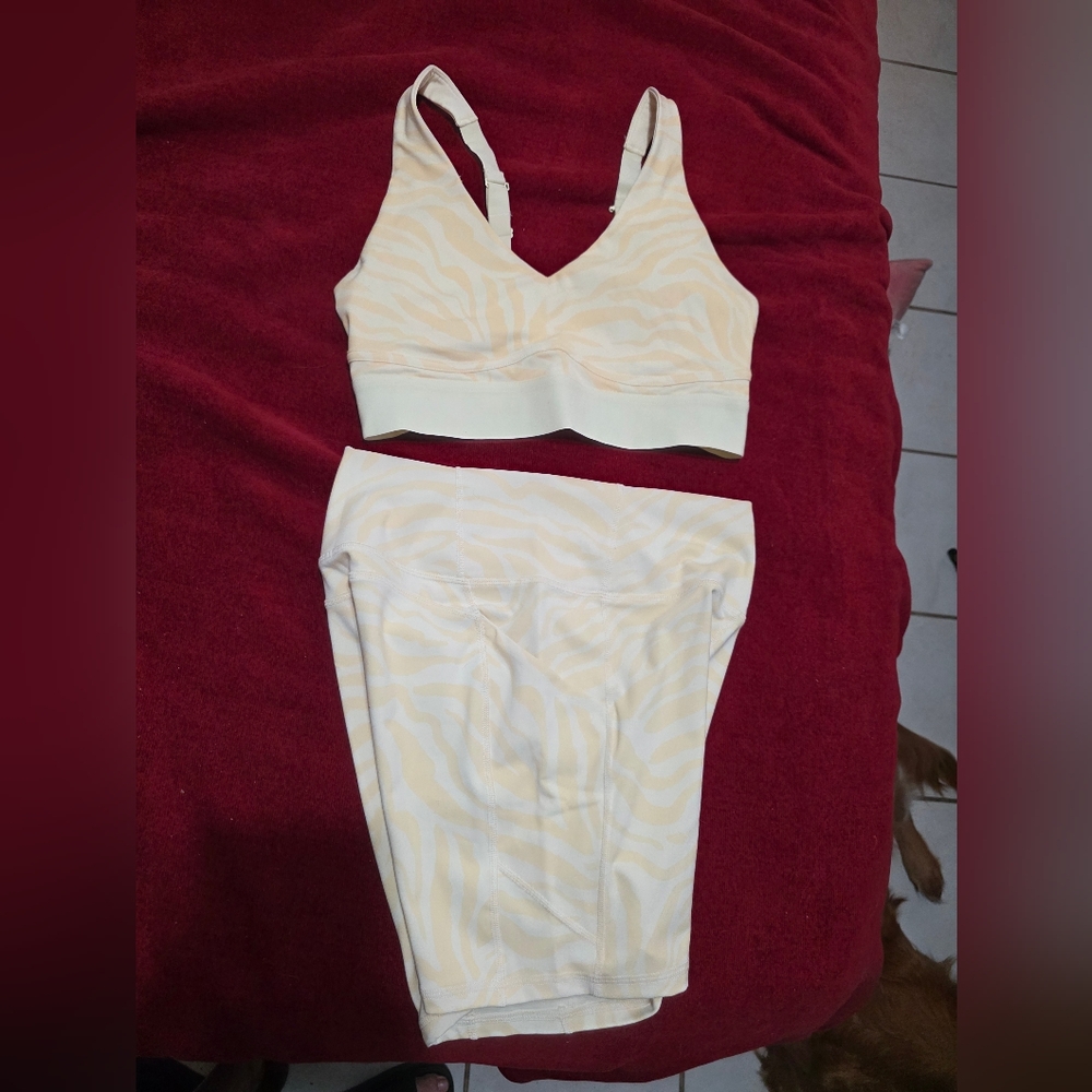 Fabletics Cream Zebra Print Intimates Set